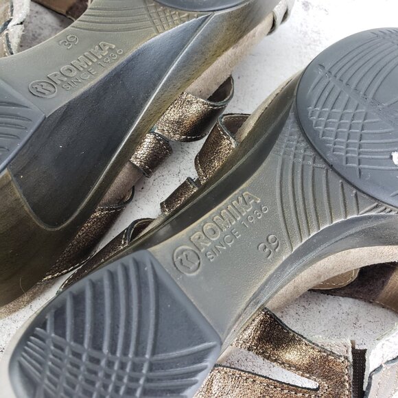 Romika Metallic Leather Wedge Sandals Slides Comfort Shoes size 39 US 8.5 - Picture 10 of 14